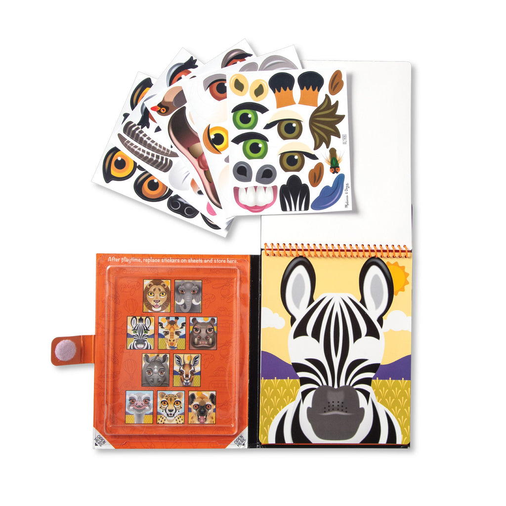 Educational Make-a-Face Safari Reusable Sticker Pad On the Go Travel Activity