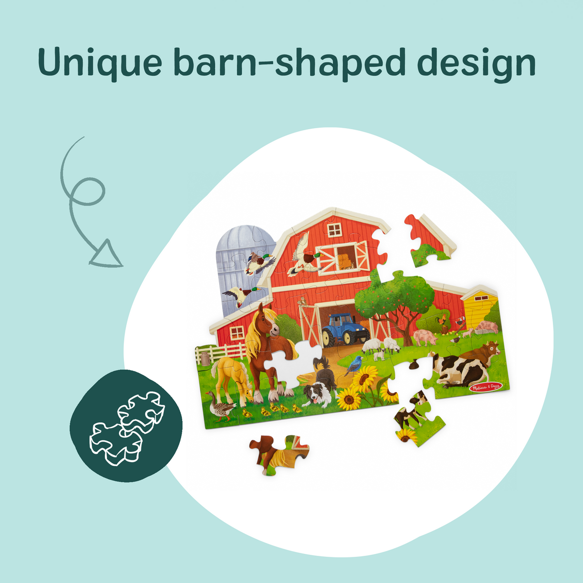 Educational Busy Barn Shaped Floor Puzzle - 32 Pieces