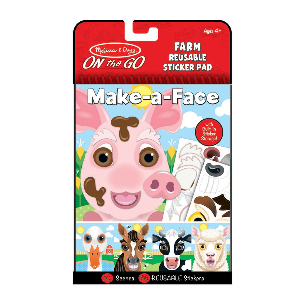 Educational Make-a-Face Farm Reusable Sticker Pad On the Go Travel Activity