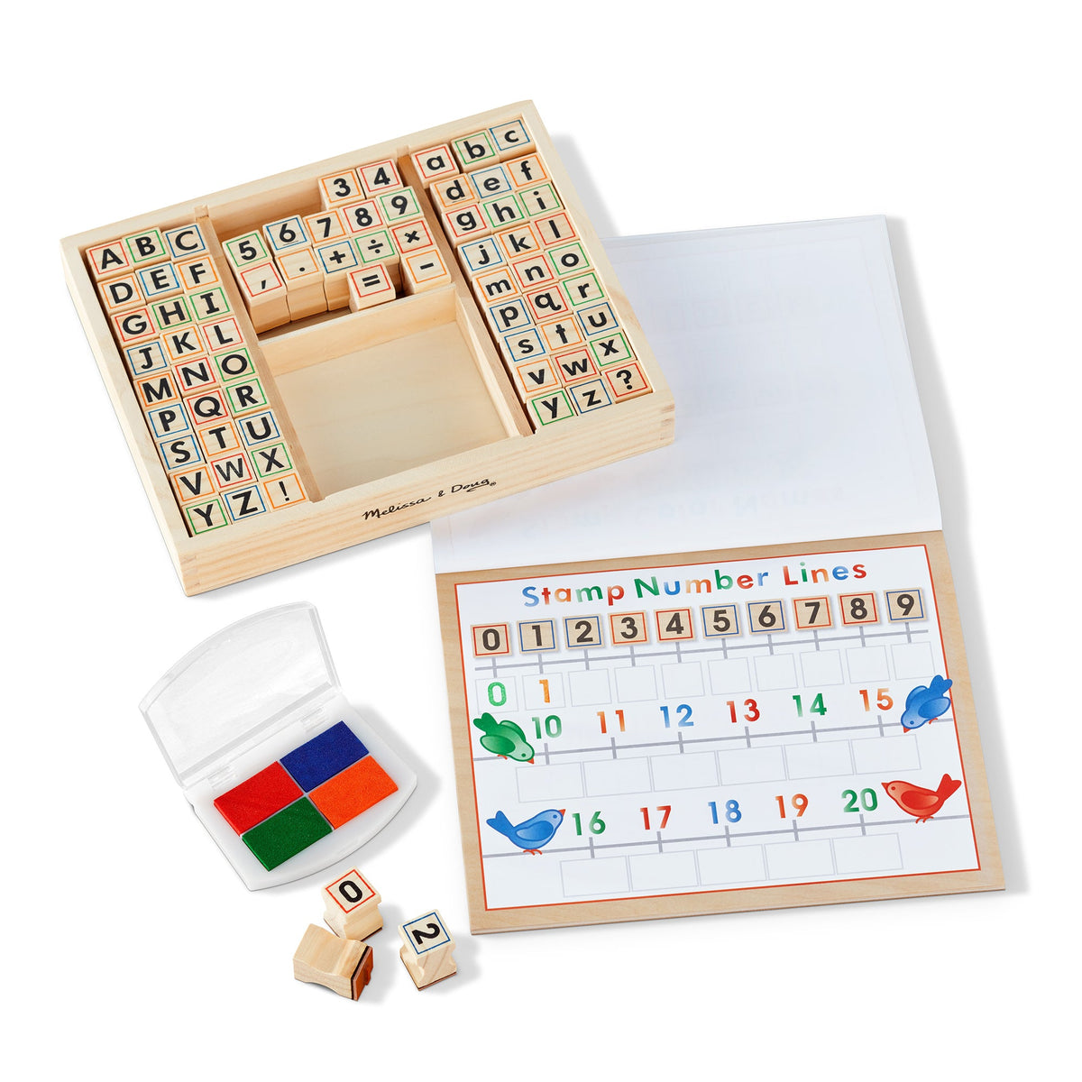Educational Deluxe Wooden Stamp Set - ABCs 123s