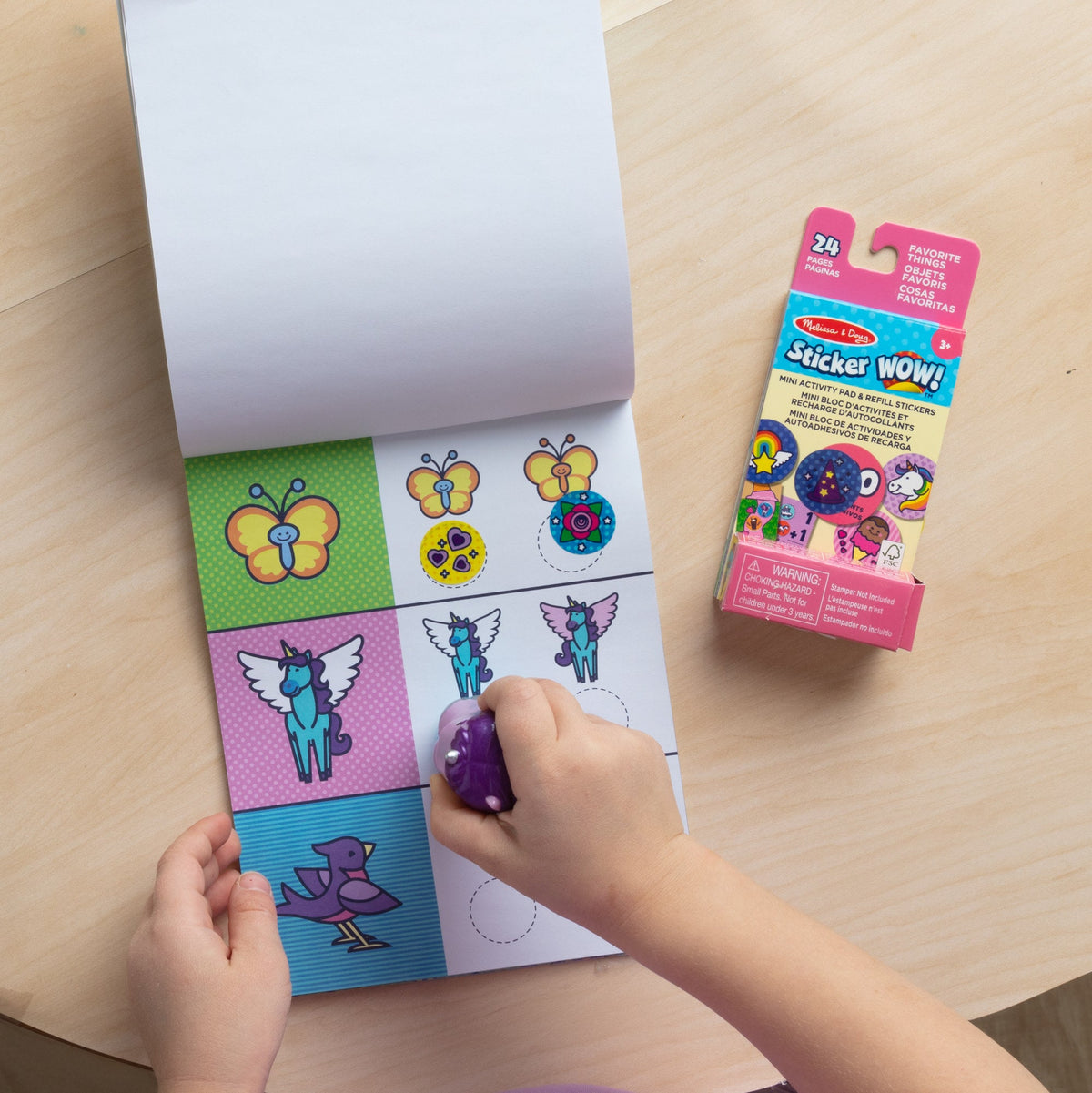 Educational Sticker WOW Purple Unicorn Bundle Activity Pad & Sticker Stamper Mini Activity Pad and 200 Refill Stickers
