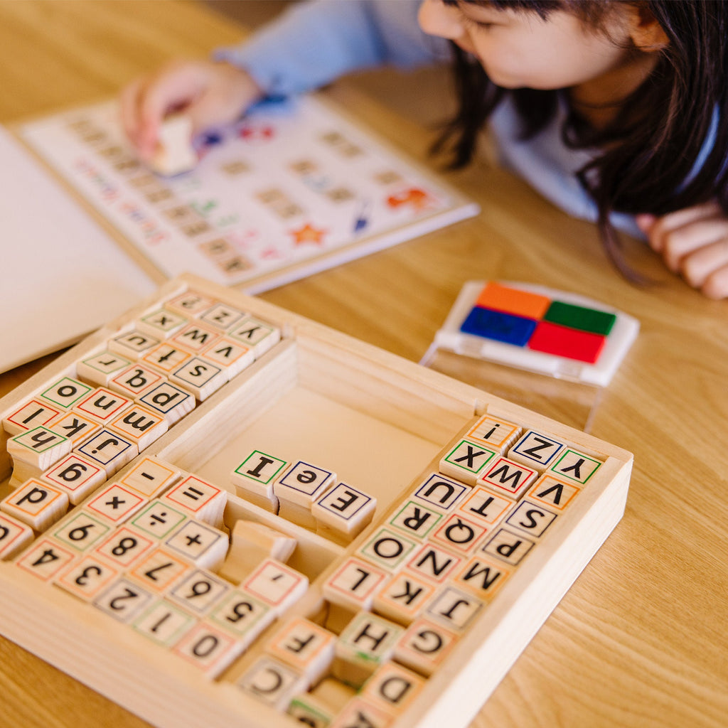 Educational Deluxe Wooden Stamp Set - ABCs 123s