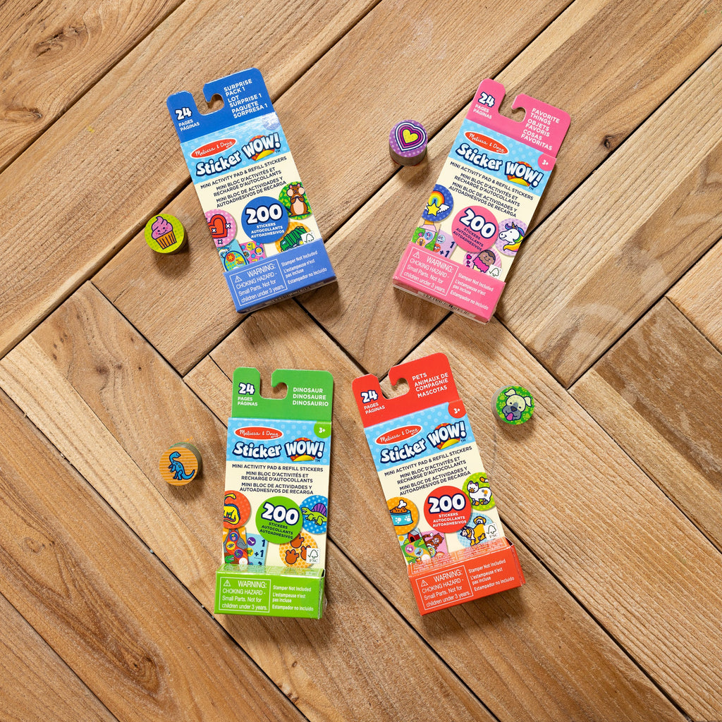 Educational Sticker WOW Mini Activity Pad and Refill Stickers 4-Pack Dinosaur Pets Favorite Things Surprise Pack 1 - Stamper Not Included