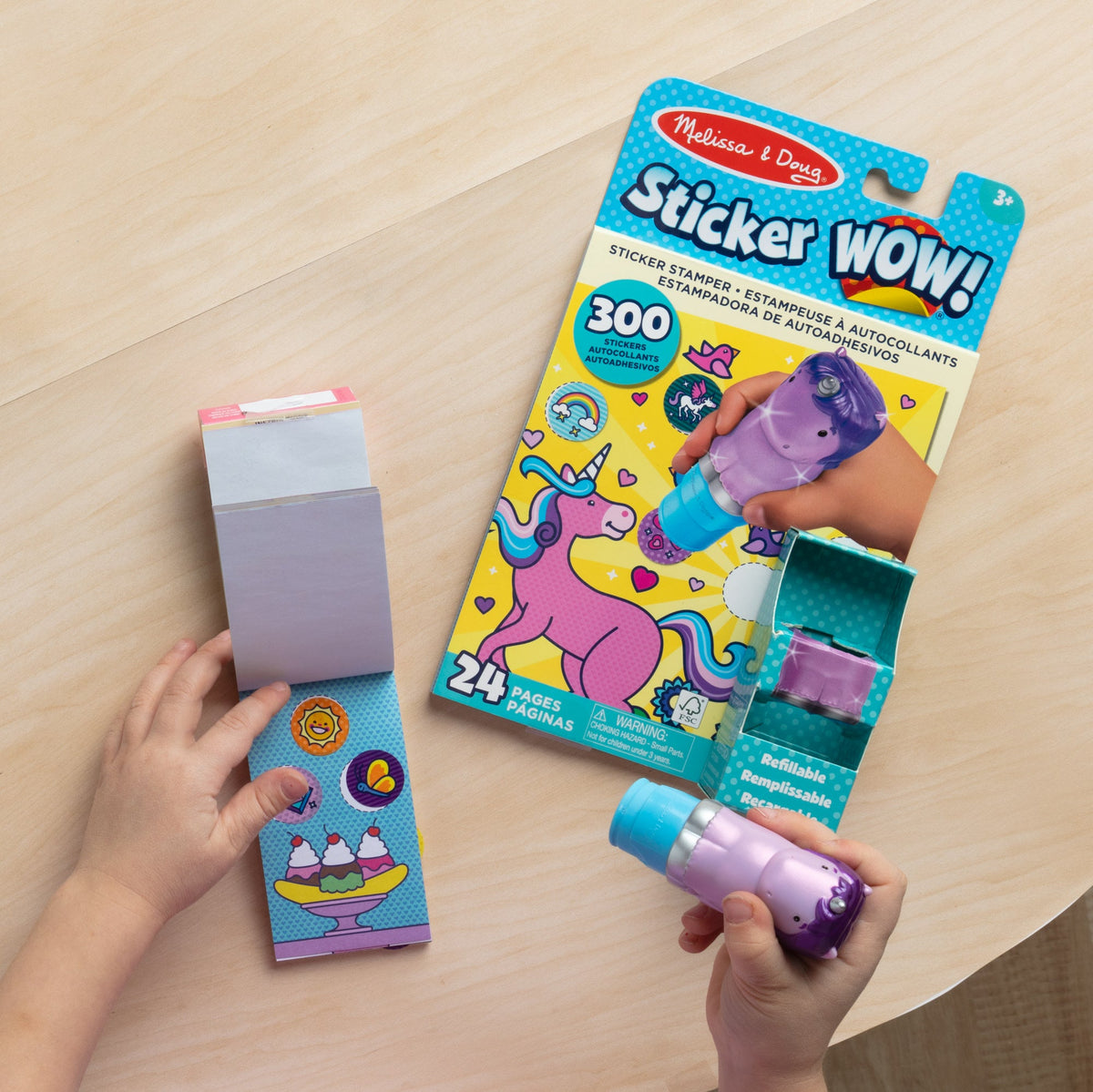 Educational Sticker WOW Purple Unicorn Bundle Activity Pad & Sticker Stamper Mini Activity Pad and 200 Refill Stickers