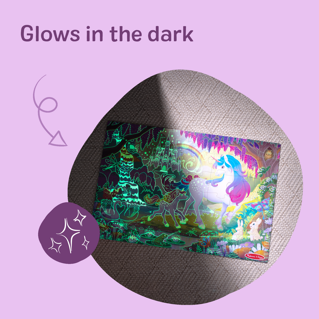 Educational Glow-in-the-Dark Unicorn Floor Puzzle - 48 Pieces