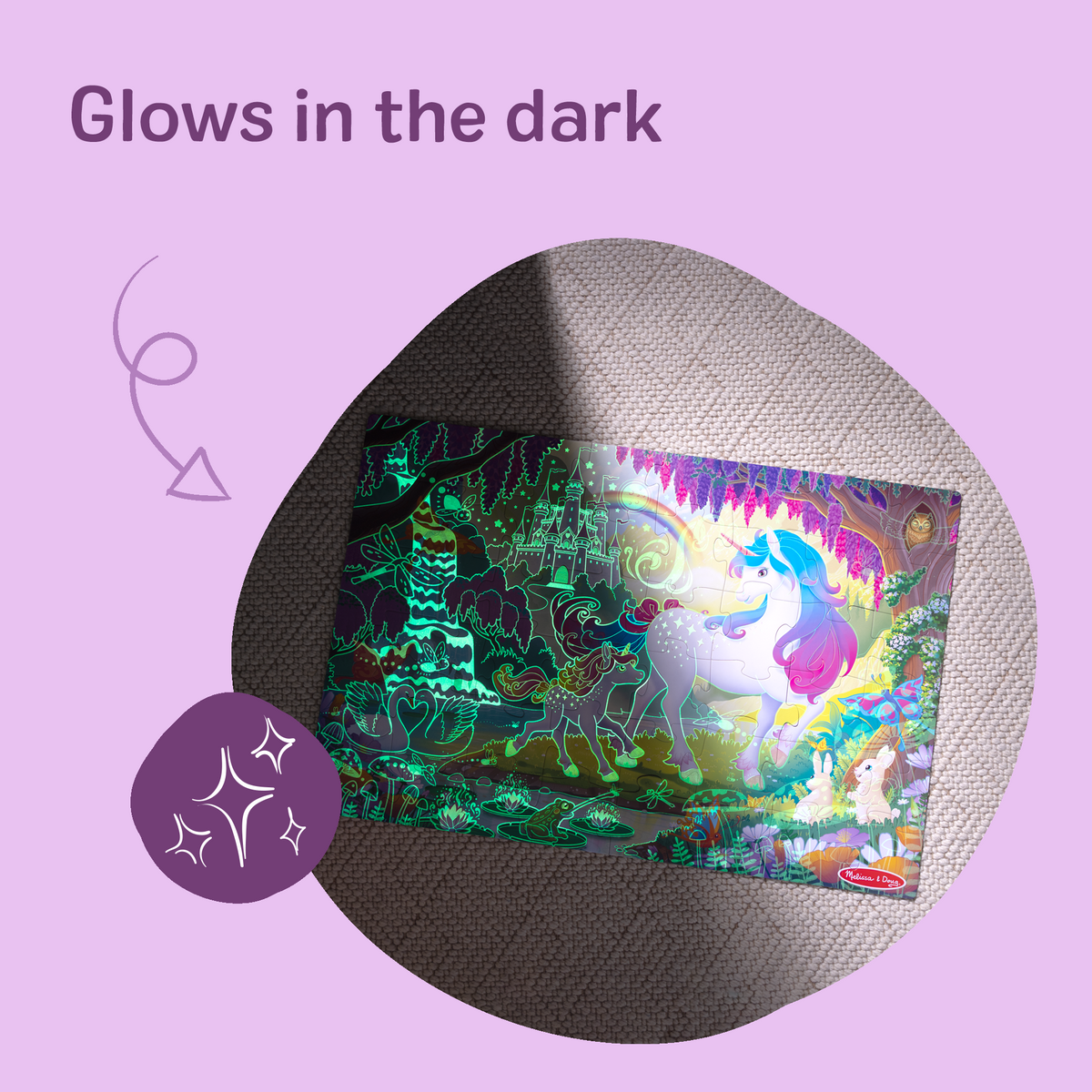 Educational Glow-in-the-Dark Unicorn Floor Puzzle - 48 Pieces