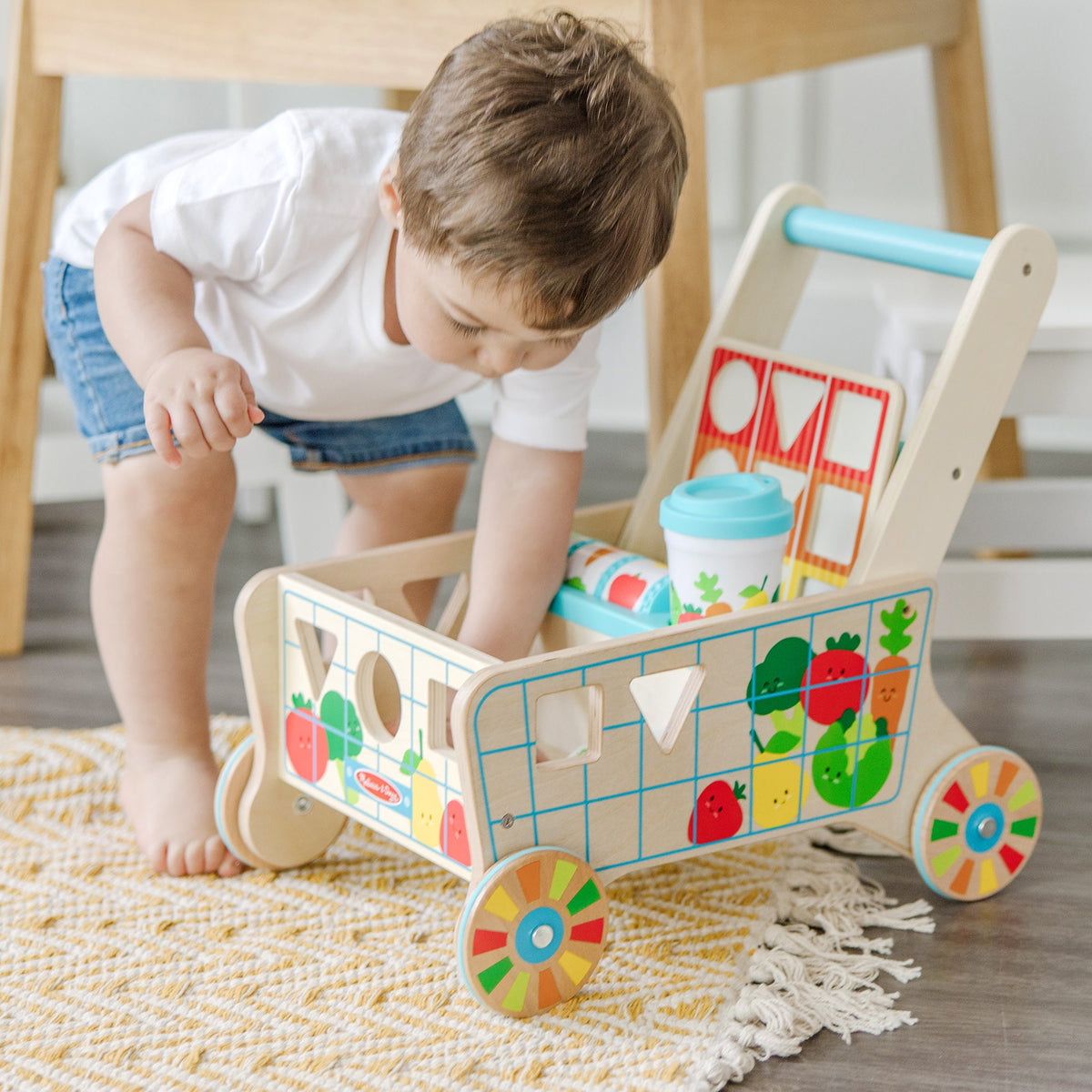Educational Wooden Shape Sorting Grocery Cart