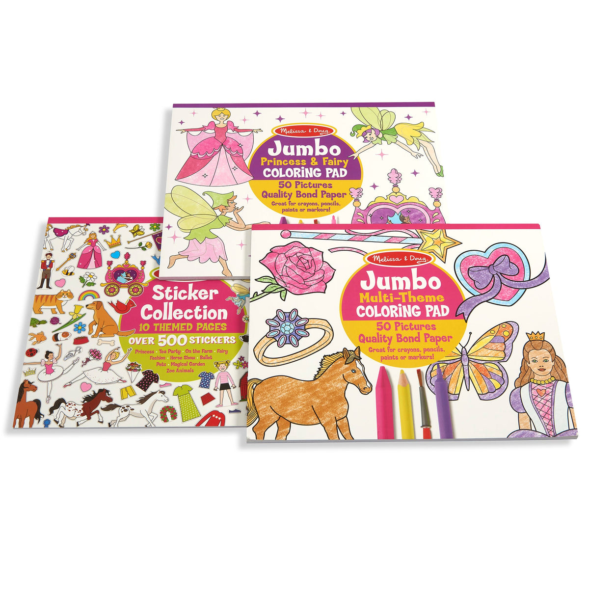 Educational Princess Fairy Animals & More Coloring and Sticker Pad Bundle