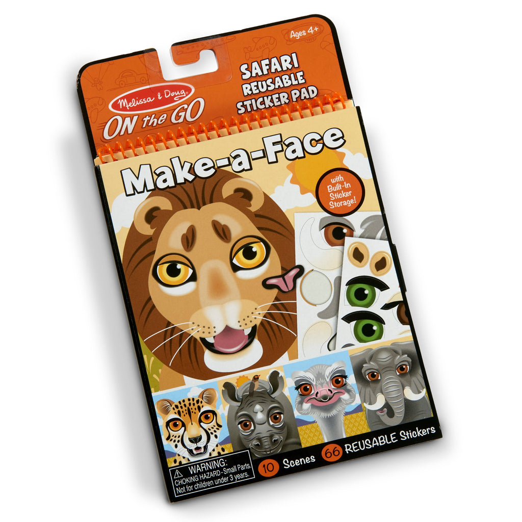 Educational Make-a-Face Safari Reusable Sticker Pad On the Go Travel Activity