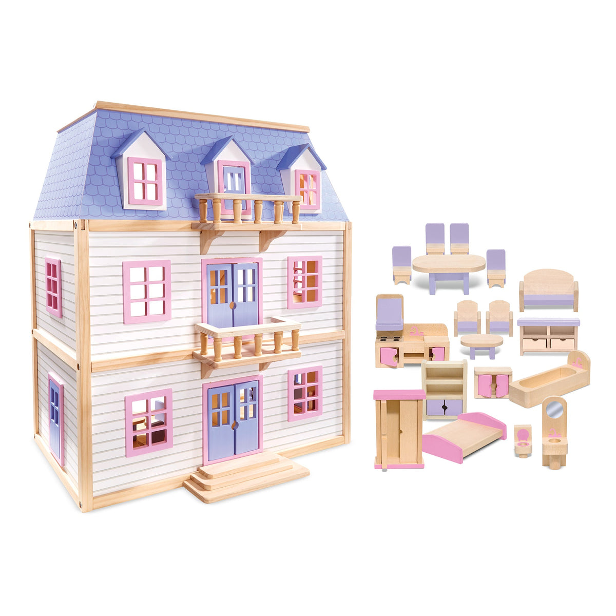 Educational Wooden Multi-Level Dollhouse