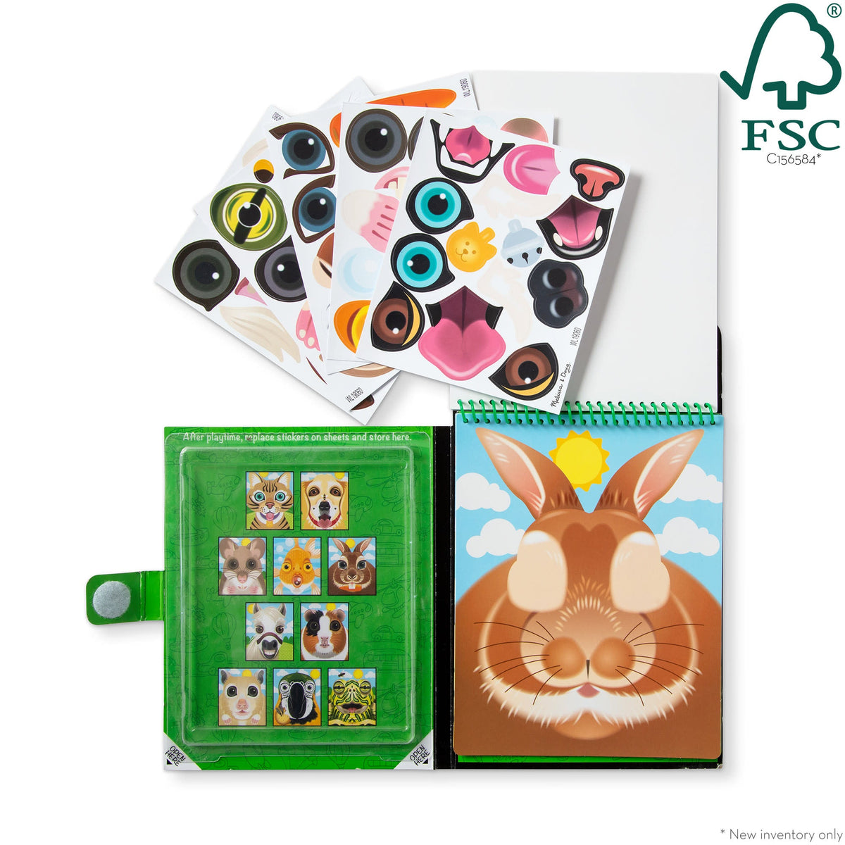 Educational Make-a-Face Pets Reusable Sticker Pad On the Go Travel Activity