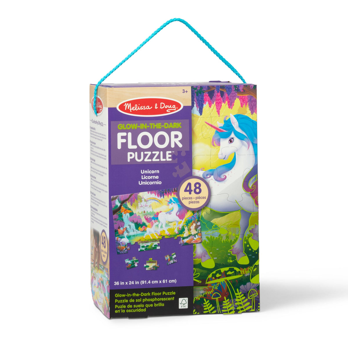 Educational Glow-in-the-Dark Unicorn Floor Puzzle - 48 Pieces