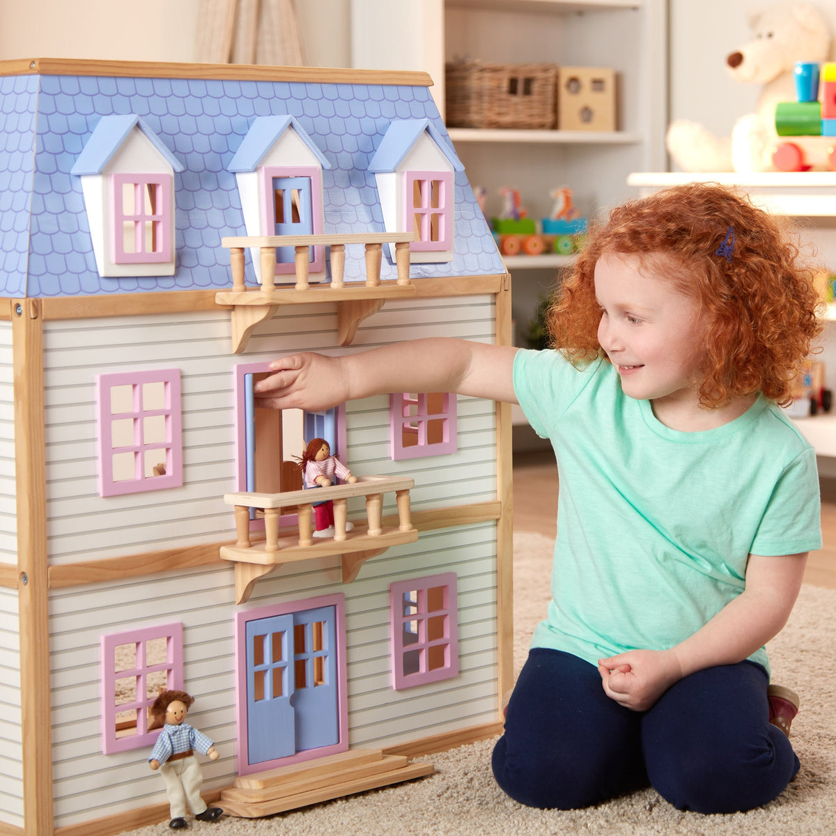 Educational Wooden Multi-Level Dollhouse