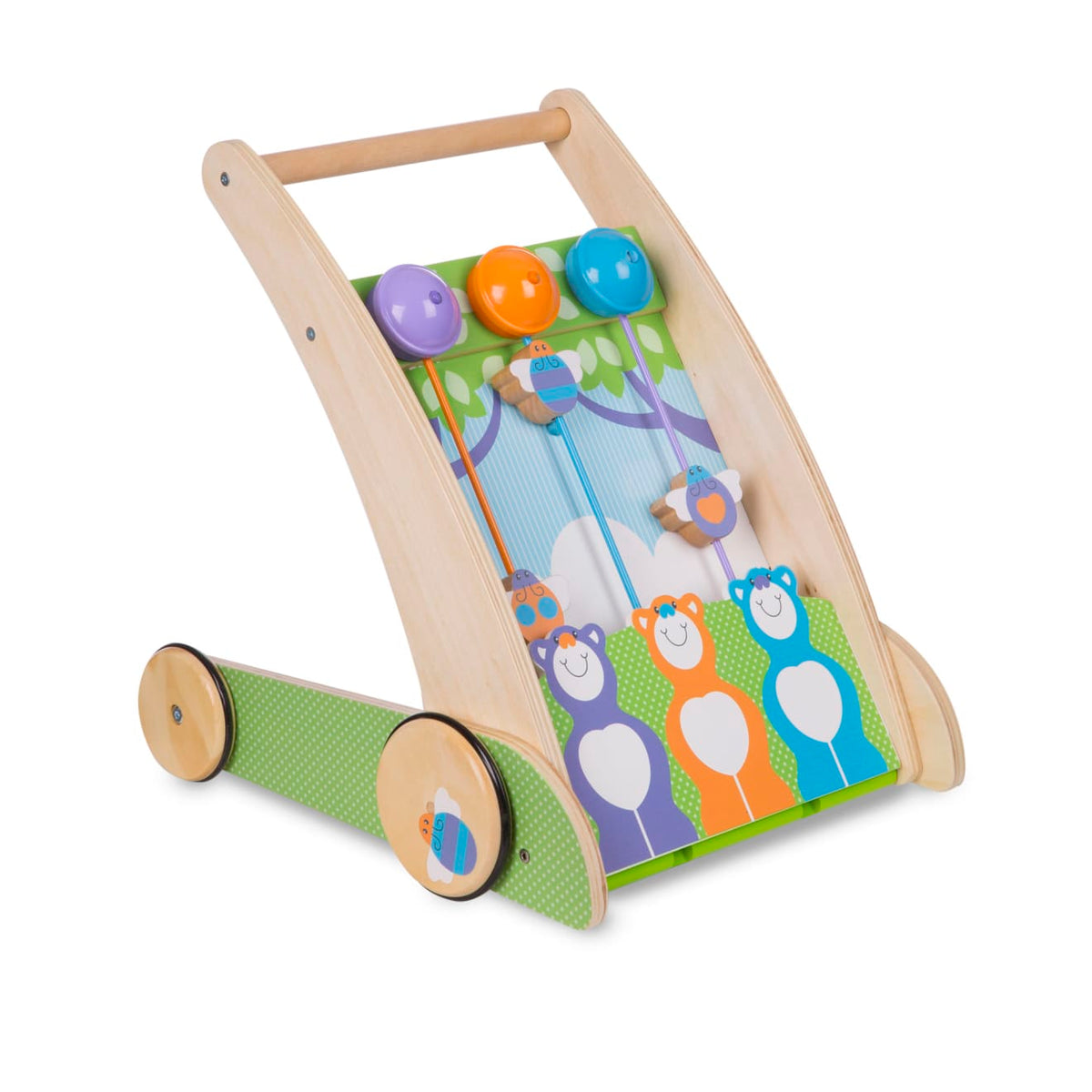Educational First Play Wooden Ring and Ding Forest Friends Push Toy