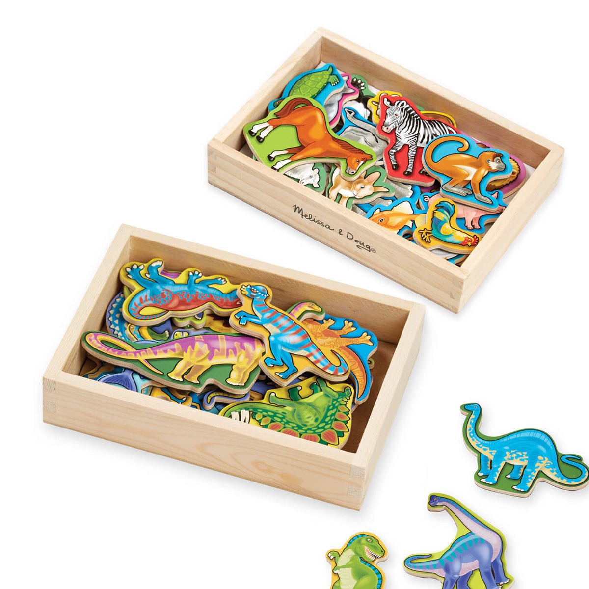 Educational Wooden Magnets Bundle - Animals and Dinosaurs