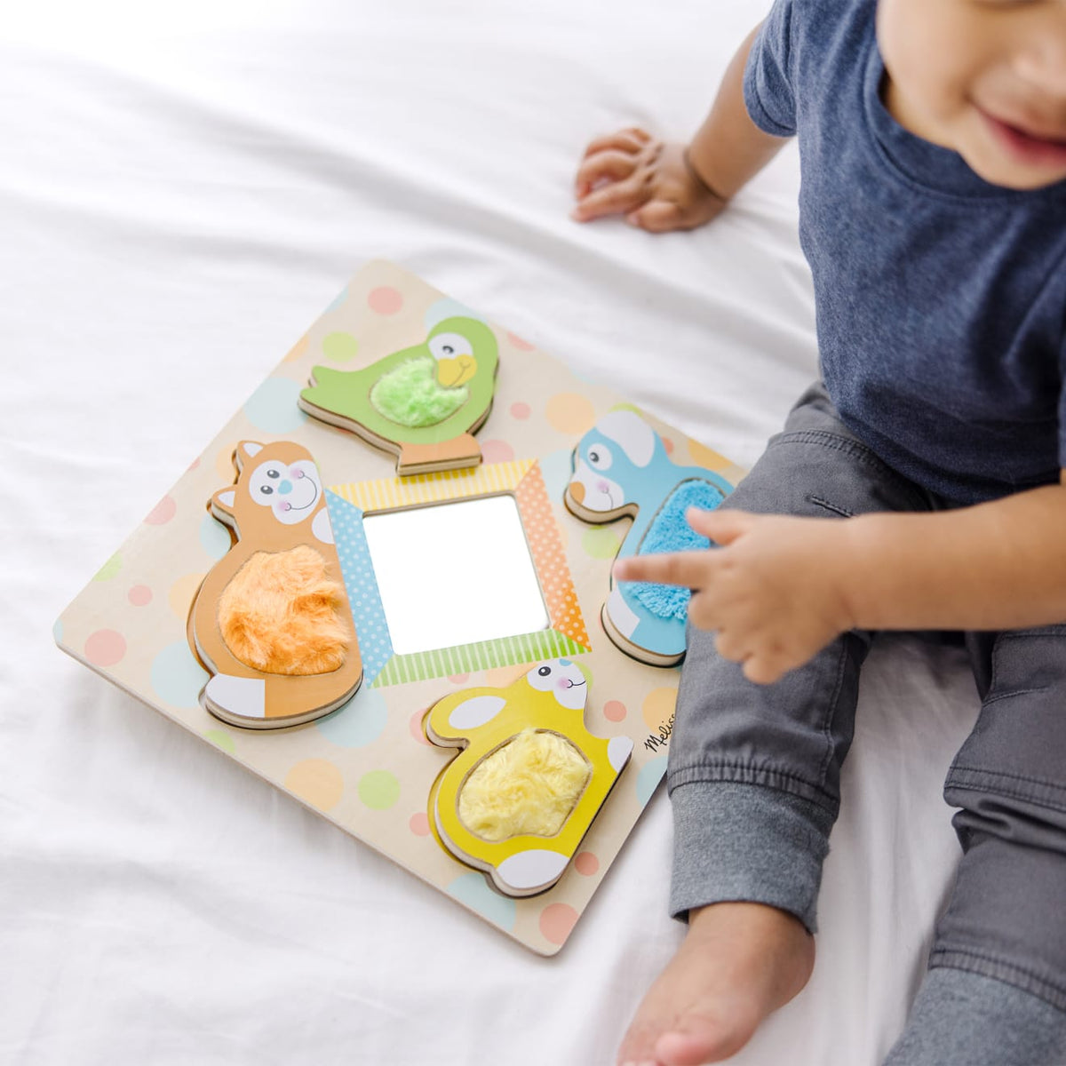 Educational First Play Wooden Touch and Feel Puzzle Peek-a-Boo Pets With Mirror