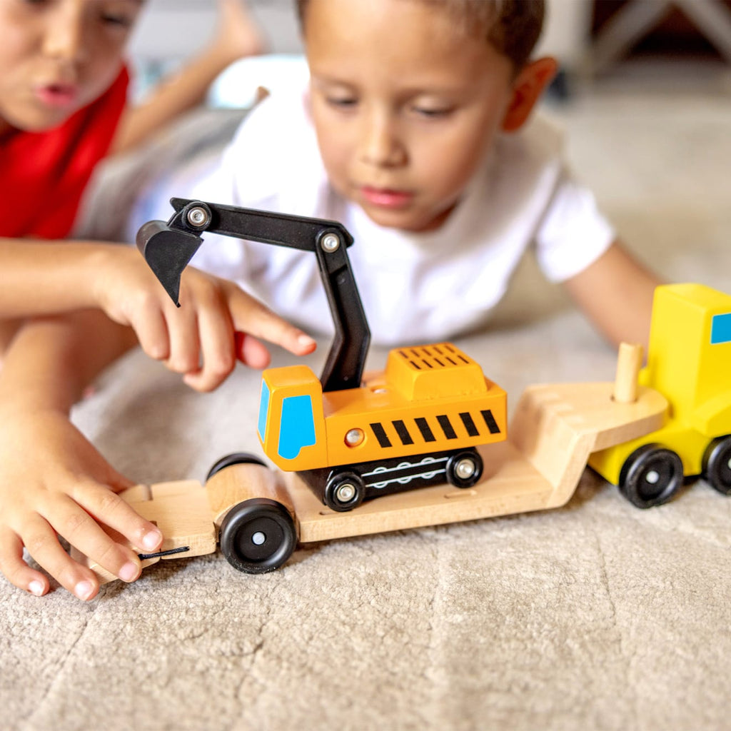 Educational Trailer & Excavator Wooden Vehicles Play Set