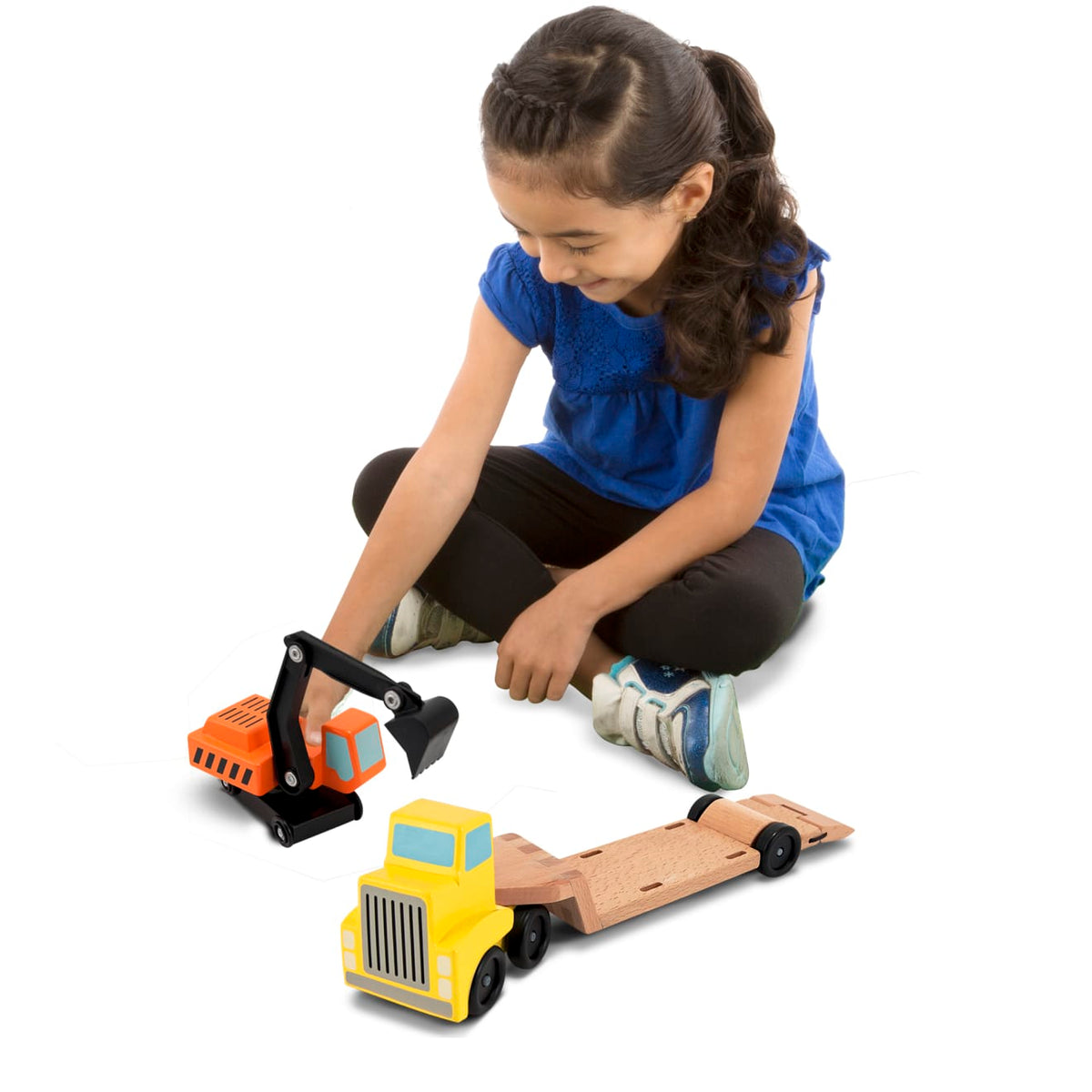Educational Trailer & Excavator Wooden Vehicles Play Set