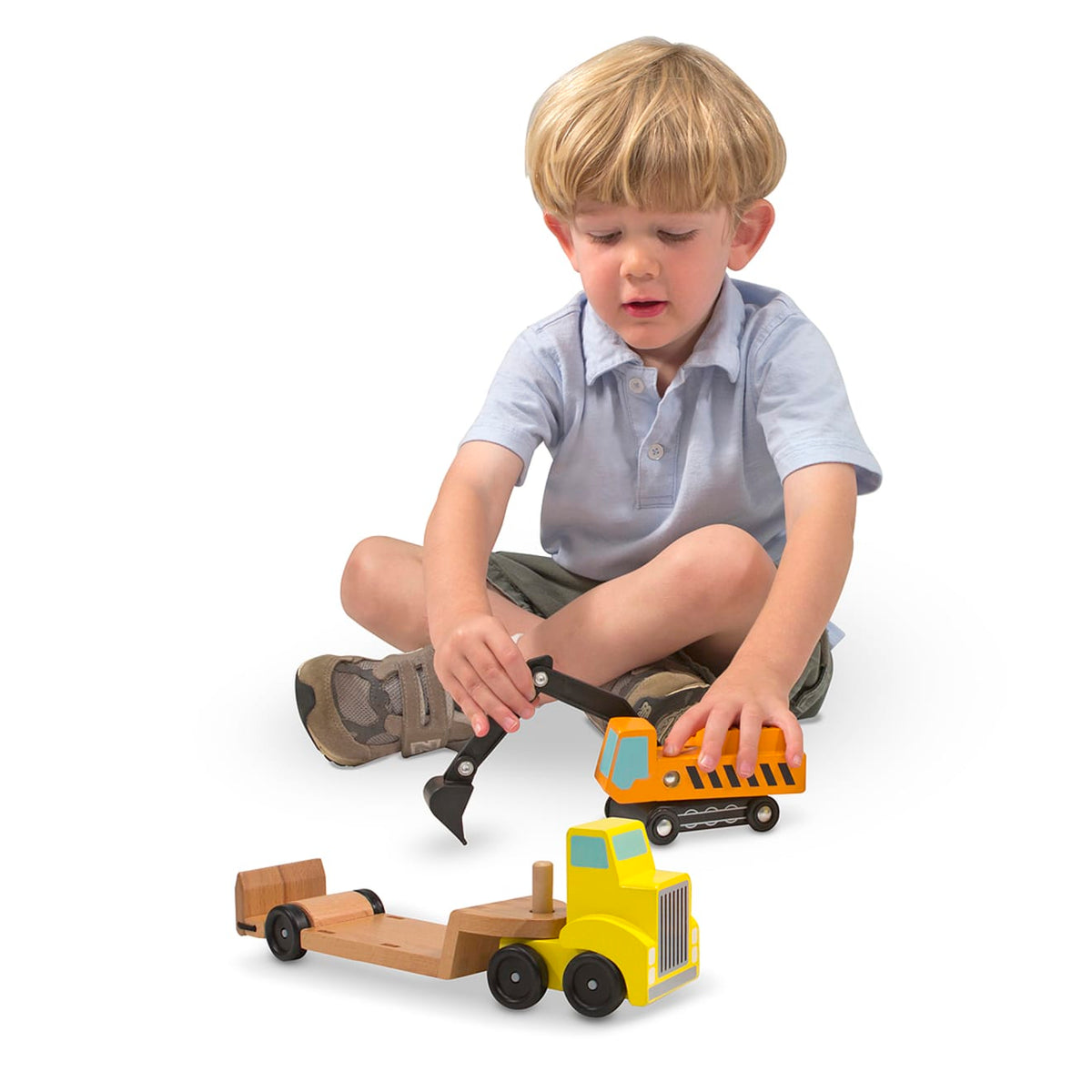 Educational Trailer & Excavator Wooden Vehicles Play Set