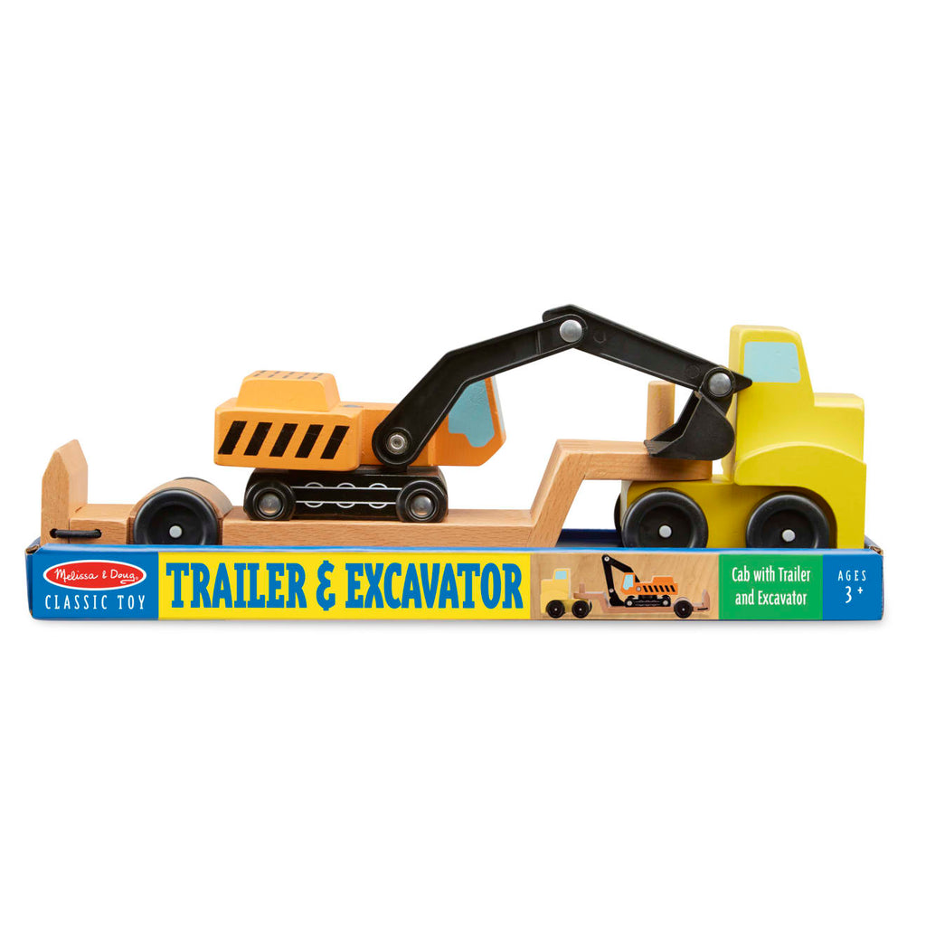 Educational Trailer & Excavator Wooden Vehicles Play Set