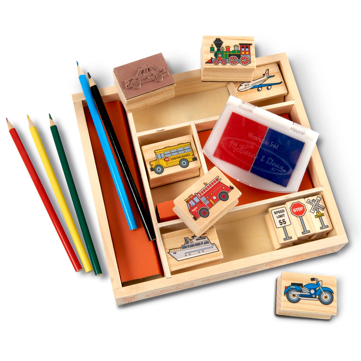 Educational Wooden Stamp Set - Vehicles