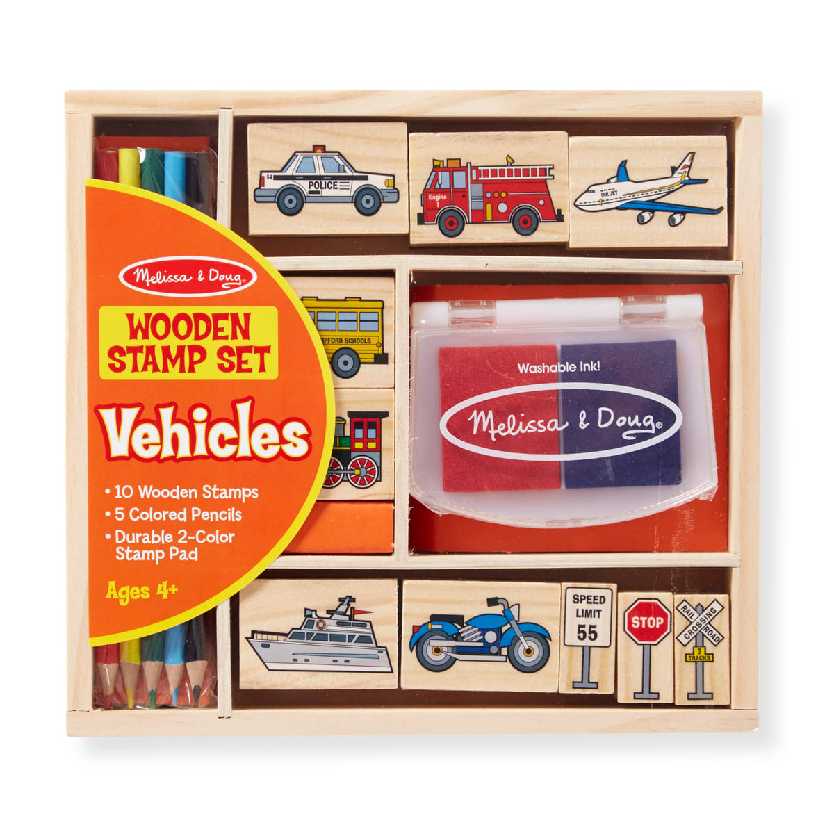 Educational Wooden Stamp Set - Vehicles