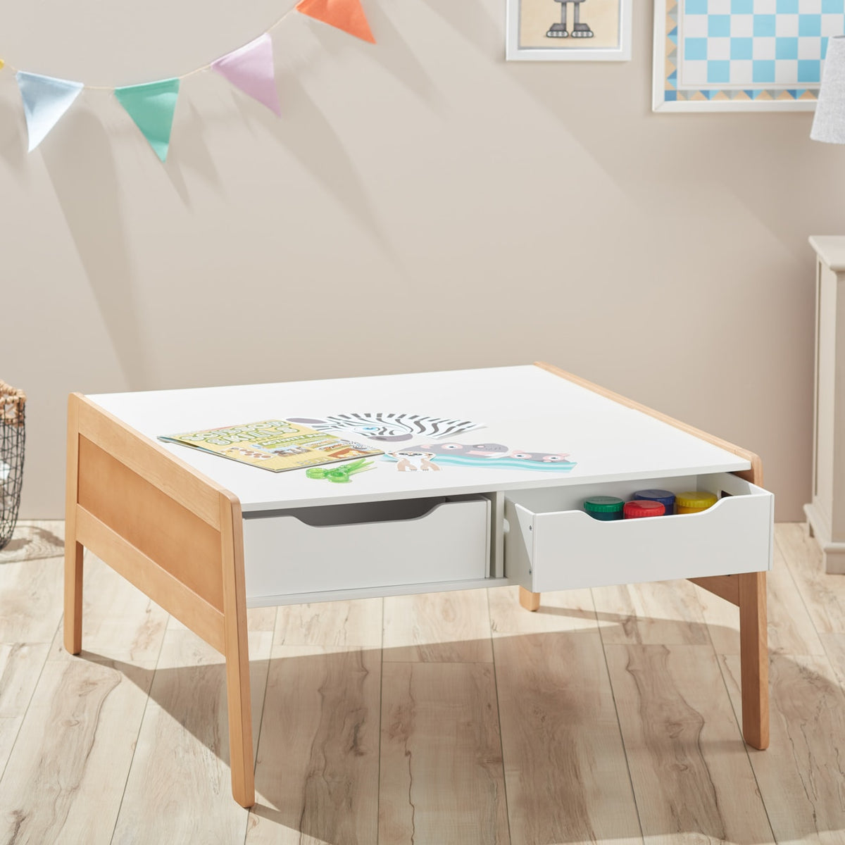 Educational Wooden Art & Activity Table with Bins