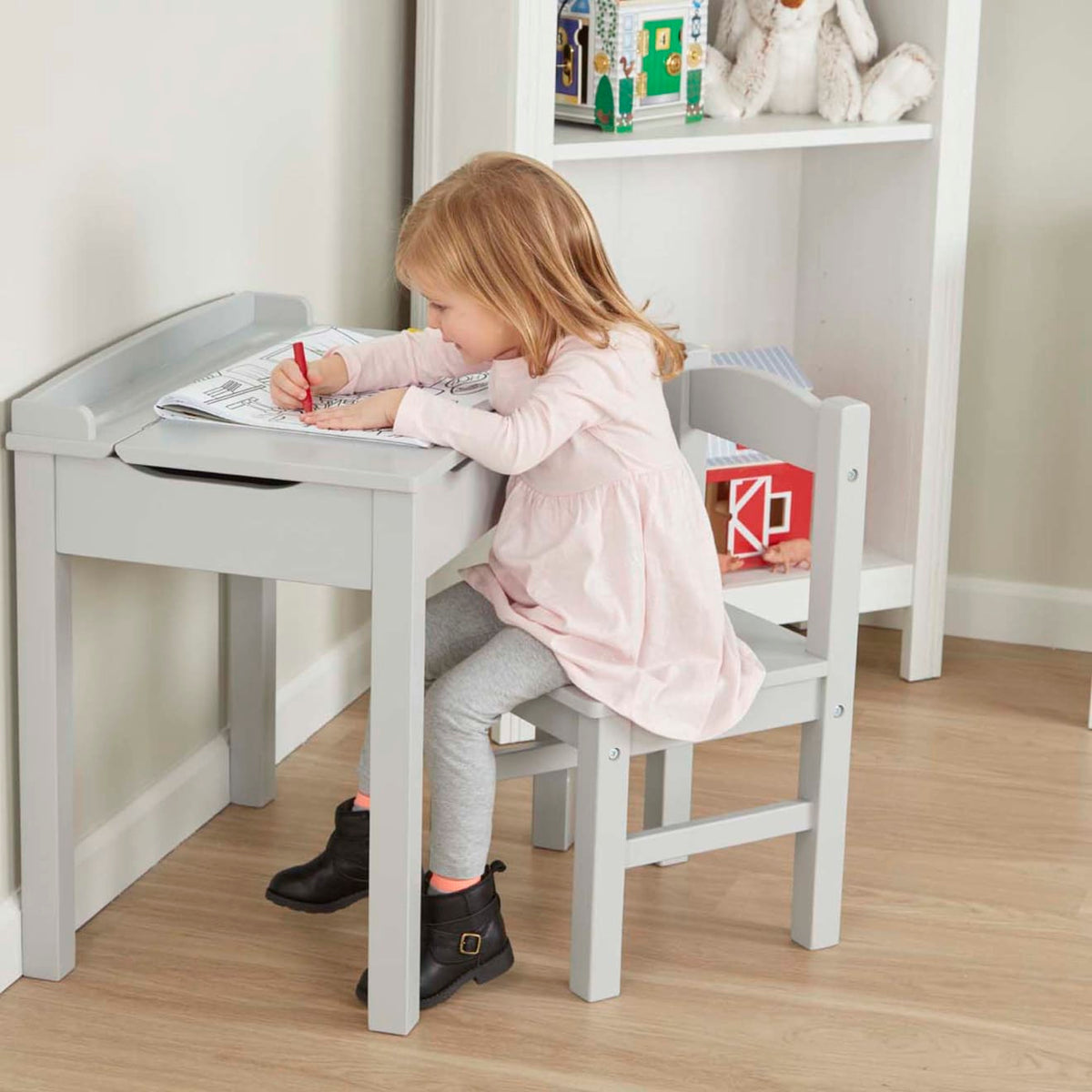 Educational Childs Lift-Top Desk & Chair - Gray