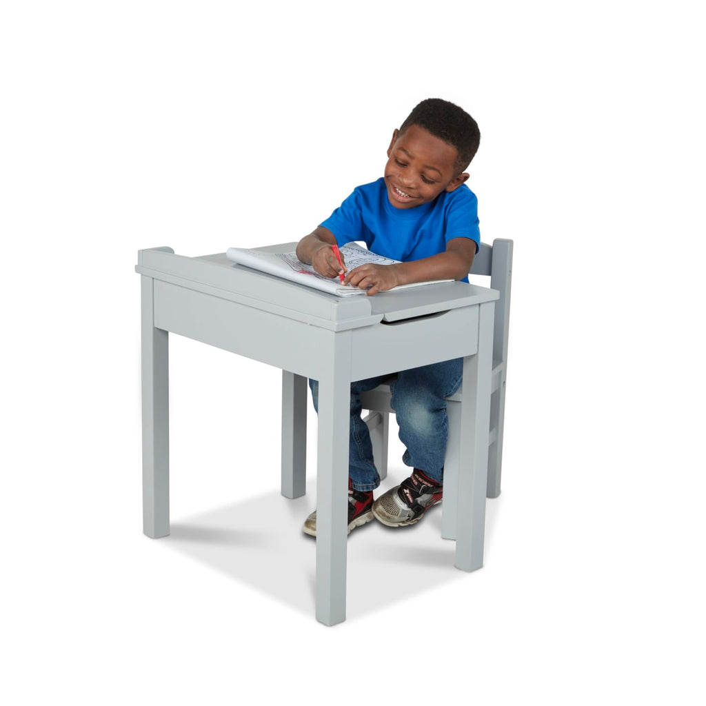 Educational Childs Lift-Top Desk & Chair - Gray