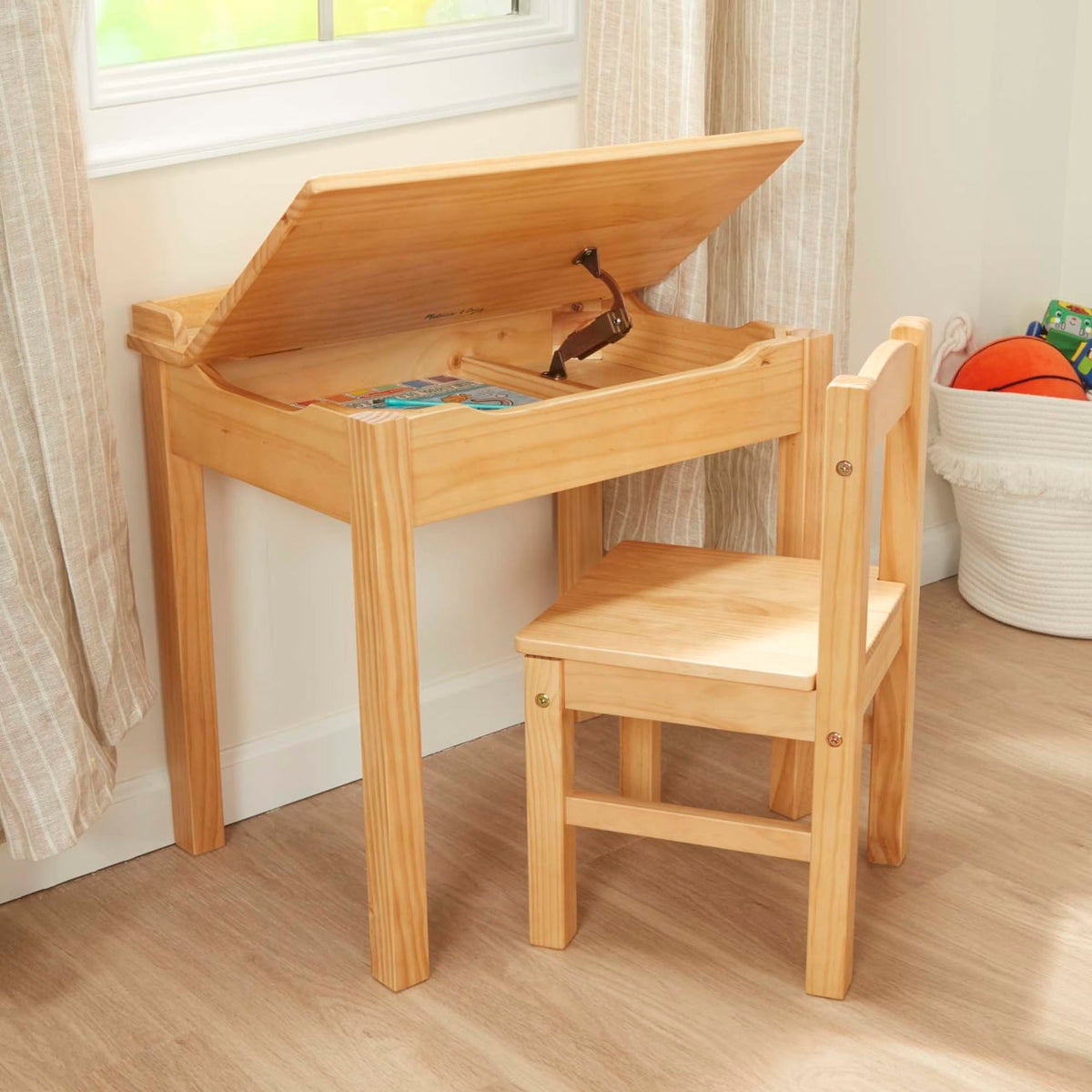 Educational Childs Lift-Top Desk & Chair - Honey
