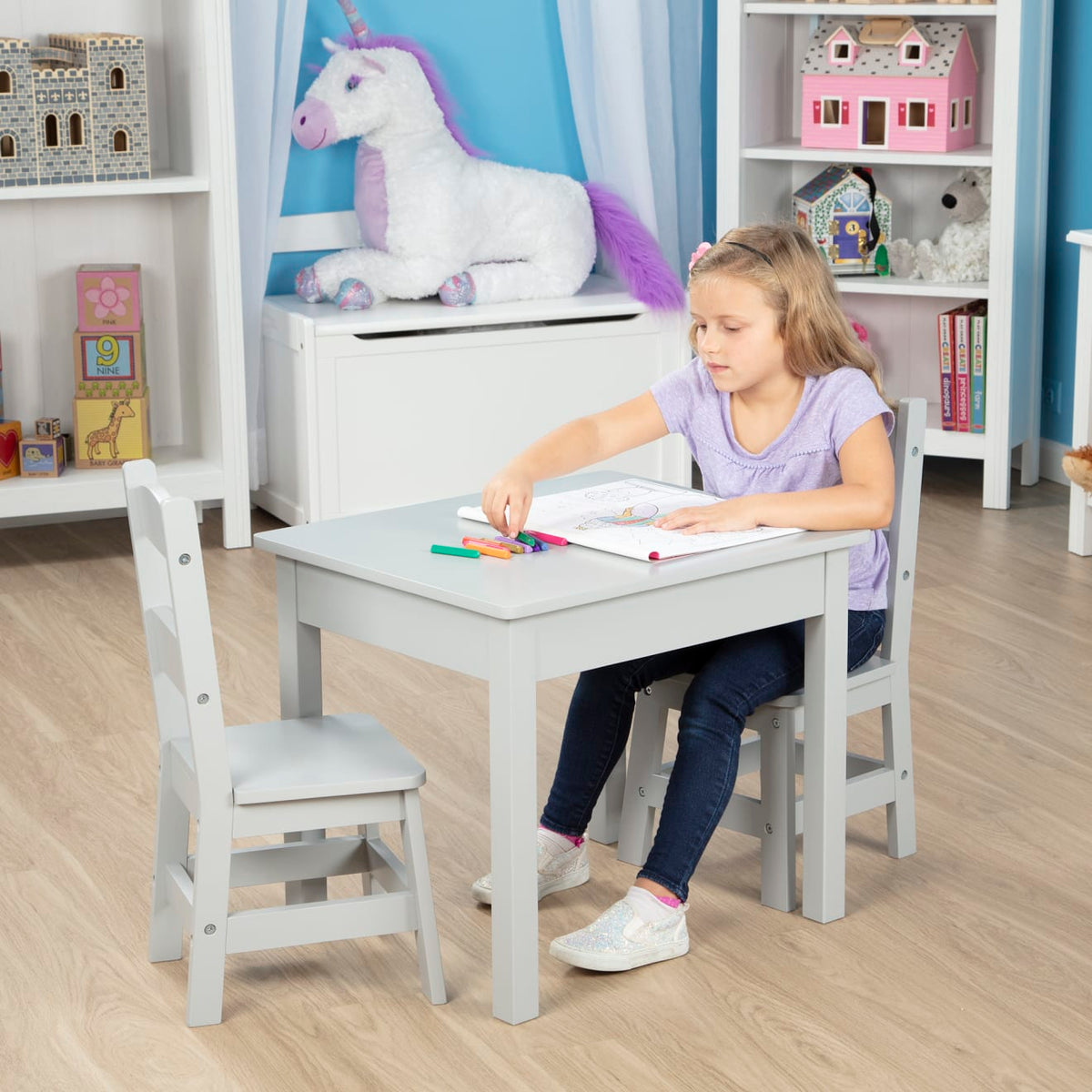 Educational Wooden Table & 2 Chairs - Gray
