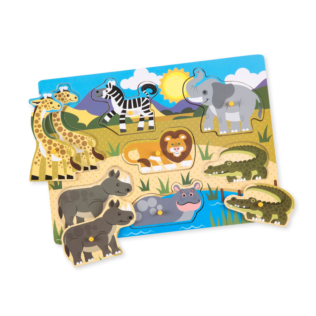 Educational Wooden Peg Puzzle 4-Pack Vehicles Farm Safari Pets