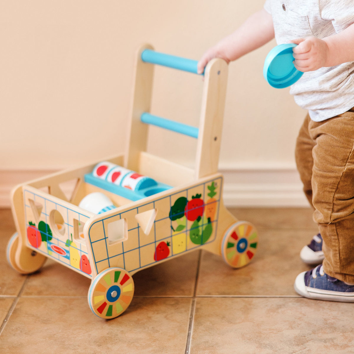 Educational Wooden Shape Sorting Grocery Cart
