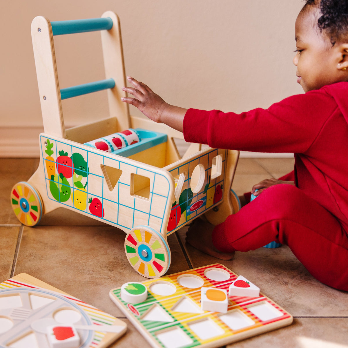 Educational Wooden Shape Sorting Grocery Cart
