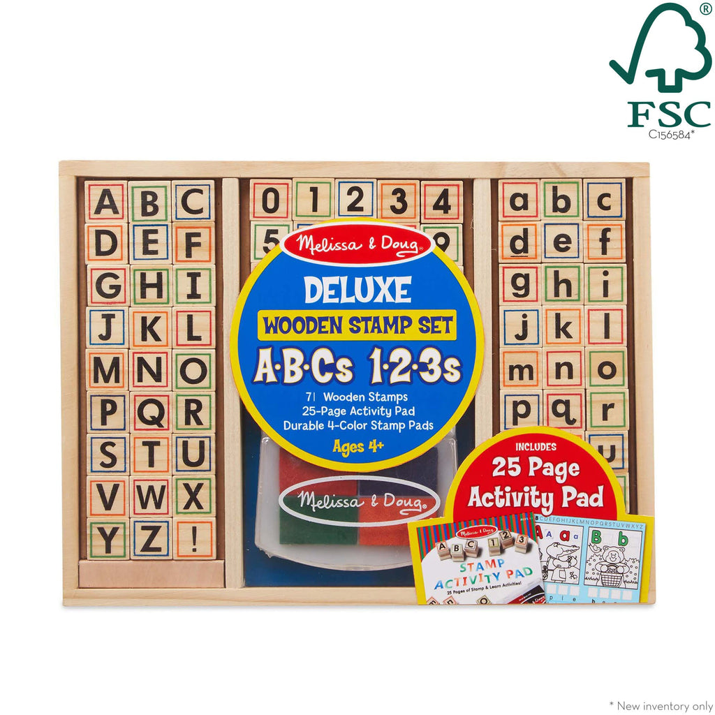 Educational Deluxe Wooden Stamp Set - ABCs 123s