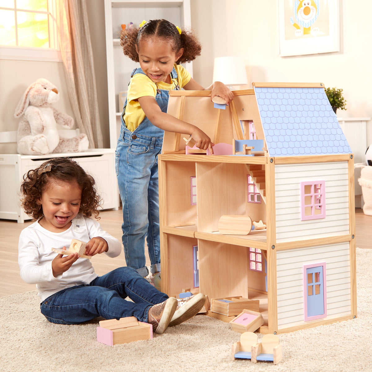 Educational Wooden Multi-Level Dollhouse
