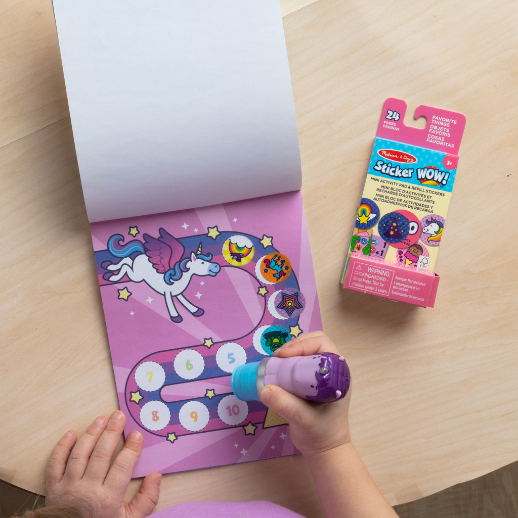 Educational Sticker WOW Purple Unicorn Bundle Activity Pad & Sticker Stamper Mini Activity Pad and 200 Refill Stickers
